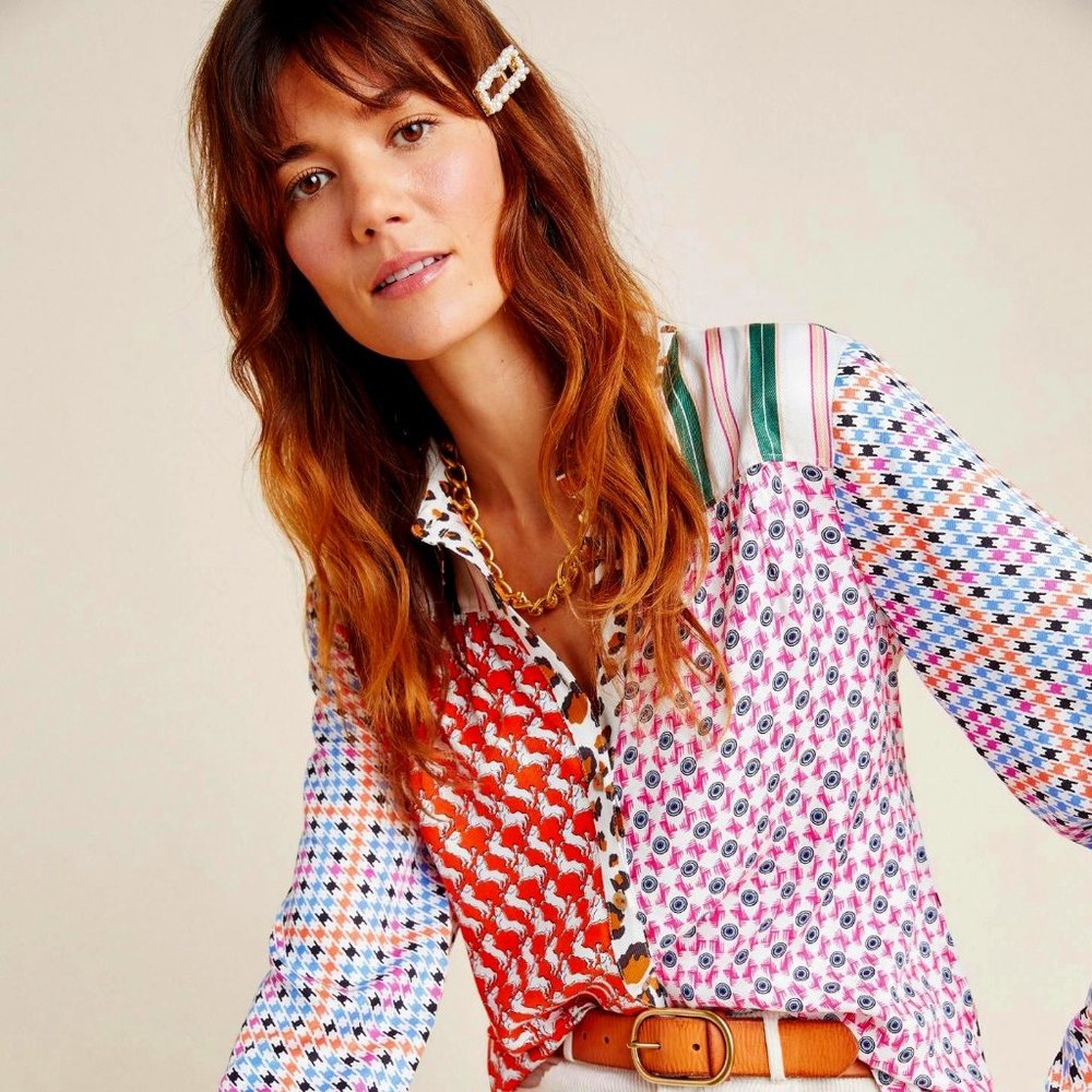 Anthropologie mixed media Bernadette blouse size small EUC